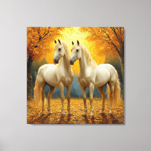 Grasachtige paarden olieverfschilderij canvas afdruk