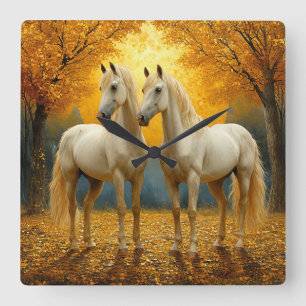 Grasachtige paarden olieverfschilderij vierkante klok
