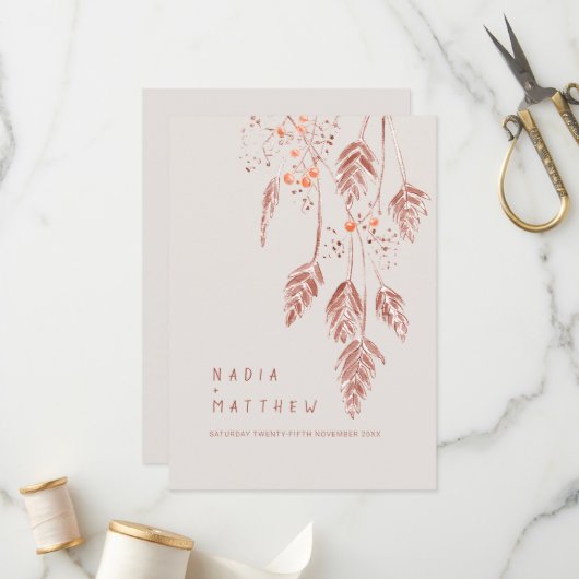 Grasbessen waterverf bruin sinaasappel bruiloft programma (Voorkant / Achterkant in situ)