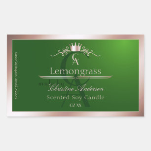 Grasgroen productlabel roze gouden frame monogram rechthoekige sticker