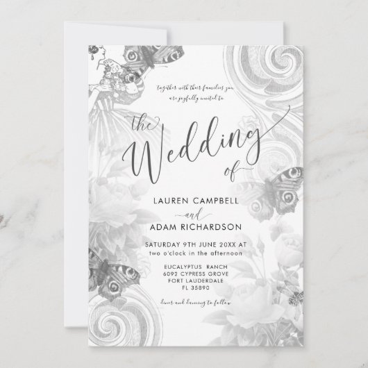  grasland en witte botanische bruiloft kaart (Voorkant)