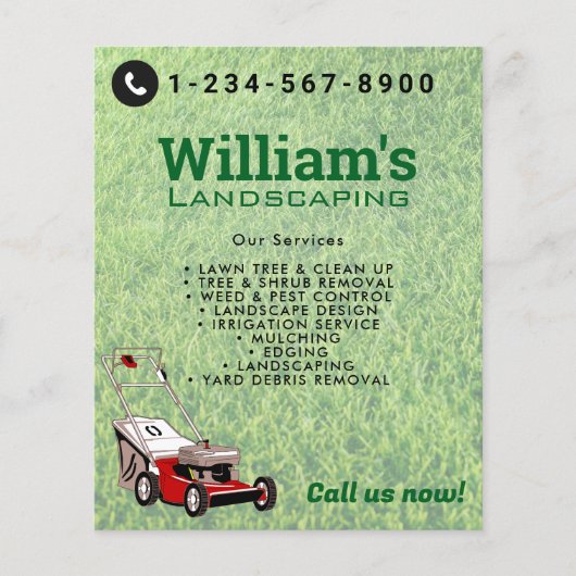 Grasmaaidiensten, gazonverzorging flyer (Voorkant)