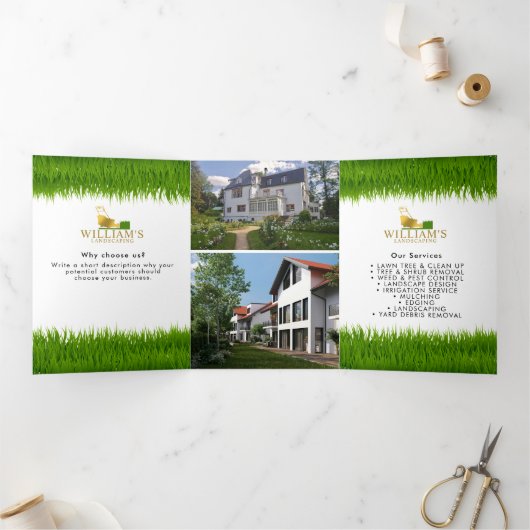 Grasmaaien Snijdiensten Gold Lawn 3 Brochure Drieluik Kaart (Binnen)