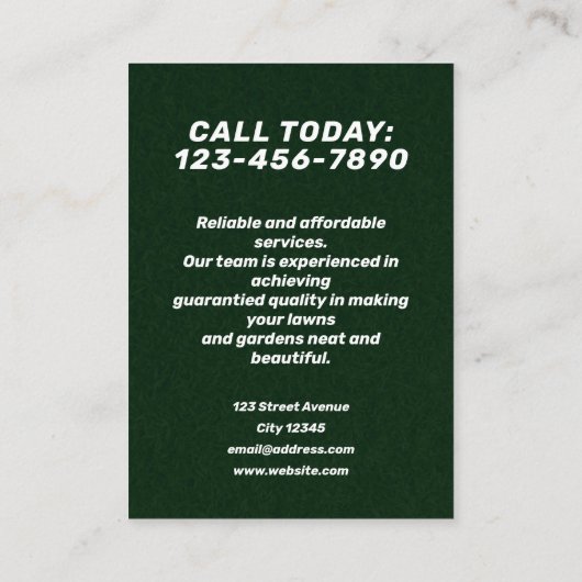 Grasmaaier grafisch Visitekaartje (Achterkant)