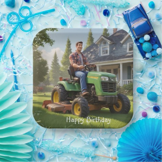 Grasmaaier Man Verjaardag Papieren Bordje (Feest)