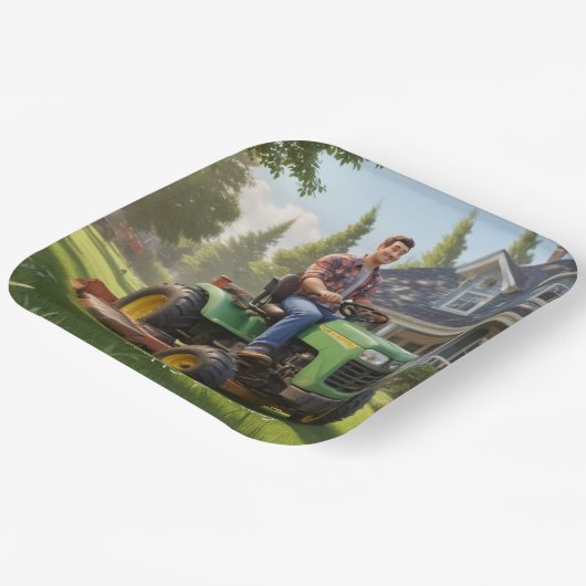 Grasmaaier Man Verjaardag Papieren Bordje (Gebogen)