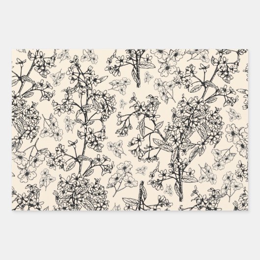 Grasmere Garden  Botanisch Patroon Black Inpakpapier Vel (Voorkant 2)