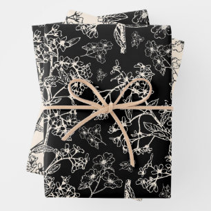 Grasmere Garden  Botanisch Patroon Black Inpakpapier Vel