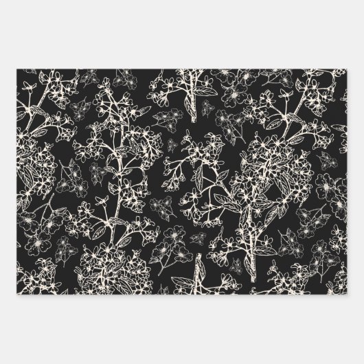 Grasmere Garden  Botanisch Patroon Black Inpakpapier Vel (Voorkant)