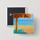 Grass Hut & Loungers on Beach Vierkante Button 5,1 Cm (Voorkant /achterkant)