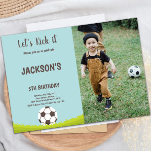Grass Soccer Birthday Invitations met foto Kaart