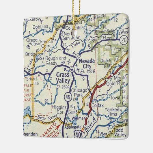Grass Valley CA Retro Map Keramisch Ornament (Links)