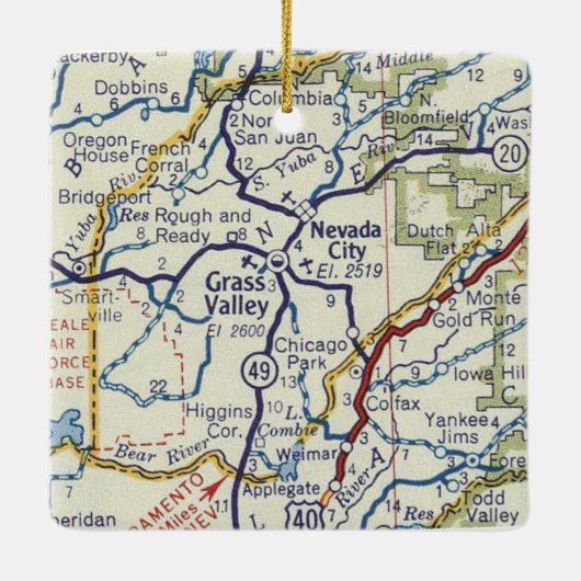 Grass Valley CA Retro Map Keramisch Ornament (Achterkant)