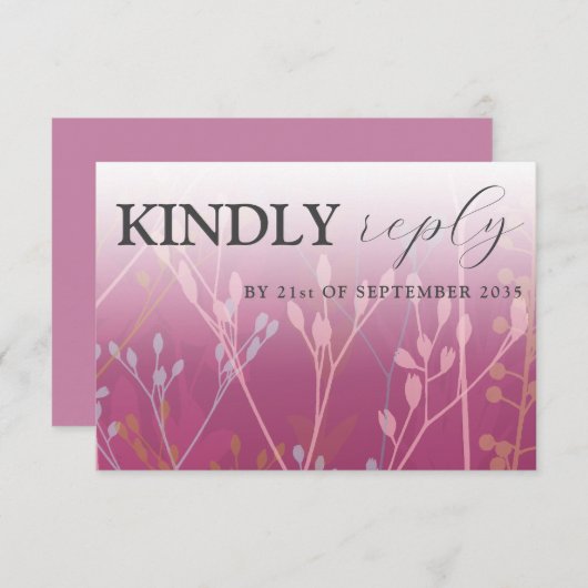 Grasses sauvages rustiques Mariage RSVP rose foncé (Devant / Derrière)