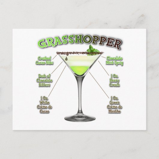 GRASSHOPPER Cocktail Recipe Art  Briefkaart (Voorkant)