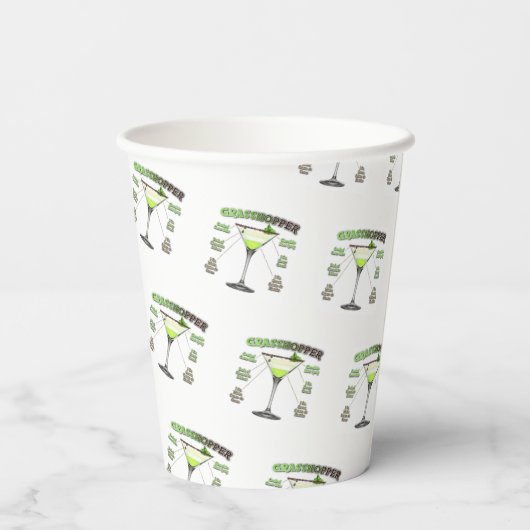 GRASSHOPPER Cocktail Recipe Art Papieren Bekers (Achterkant)