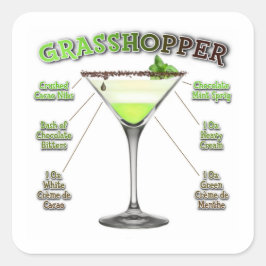 GRASSHOPPER Cocktail Recipe Art Vierkante Sticker