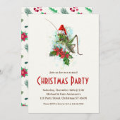 Grasshopper Santa Hat Poinsettias Kerstfeest Kaart (Voorkant / Achterkant)