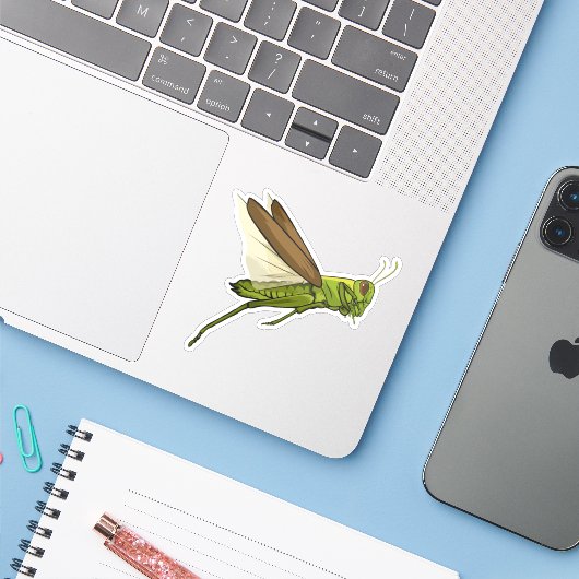 Grasshopper Vector Jumping Illustration Sticker (Laptop met iPhone)