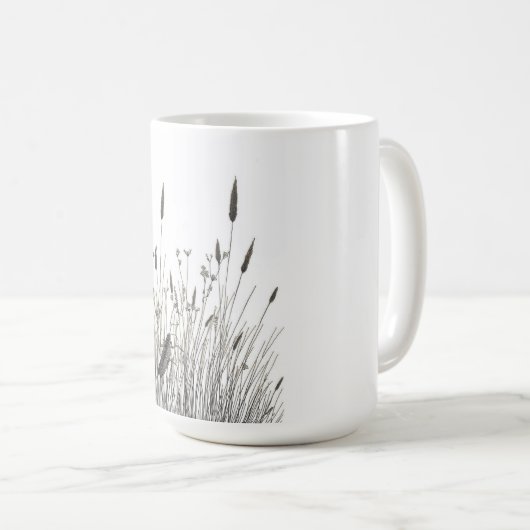 Grasshopper & Wild Grass Ink Art Coffee Mug (Devant droit)