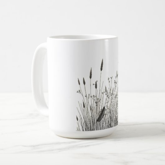Grasshopper & Wild Grass Ink Art Coffee Mug (Devant gauche)