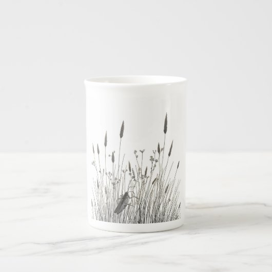 Grasshopper & Wild Grass Ink Art Coffee Mug (Devant)