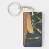 Grasshopping in groene gras op blauwe achtergrond sleutelhanger (Voorkant)