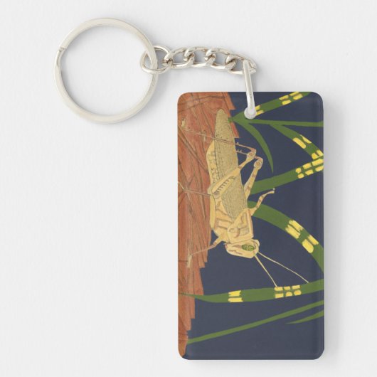 Grasshopping in groene gras op blauwe achtergrond sleutelhanger (Voorkant)