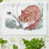 Grasshouper Teases the Kitten, Sumi-e Theedoek (Gevouwen)