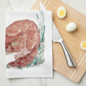 Grasshouper Teases the Kitten, Sumi-e Theedoek (Quarter Fold)