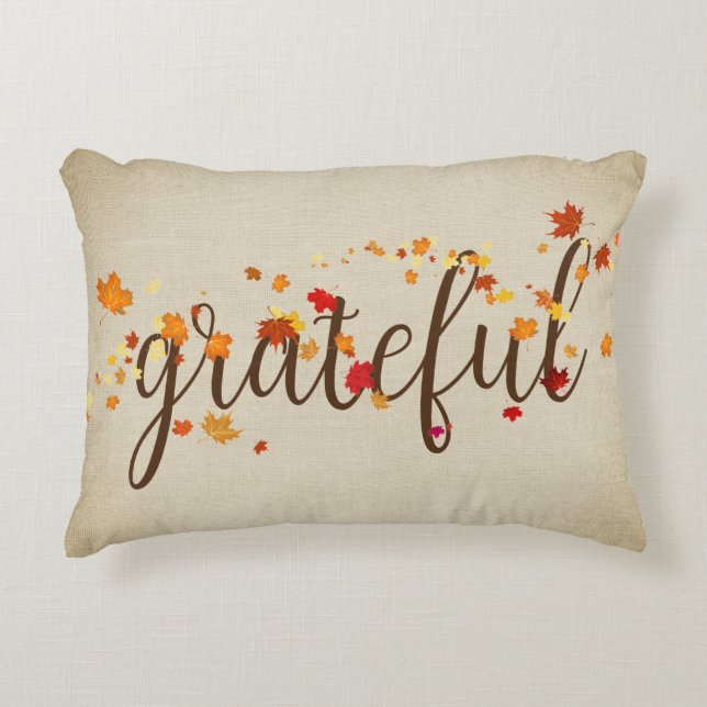 Grateful Autumn Leaves on Burlap Accent Kussen (Voorkant)