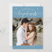 Grateful Beyond Words Wedding Photo Denim Blue Bedankkaart (Voorkant)