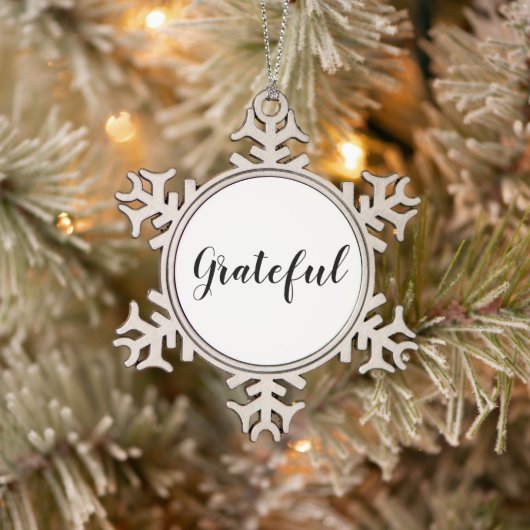 Grateful black white custom script schattig tin sneeuwvlok ornament (Boom)