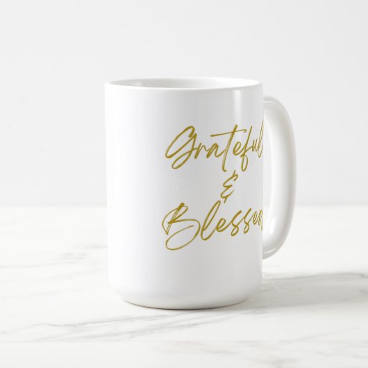 Grateful & Blessed Classique 15 oz café Mug (Devant droit)
