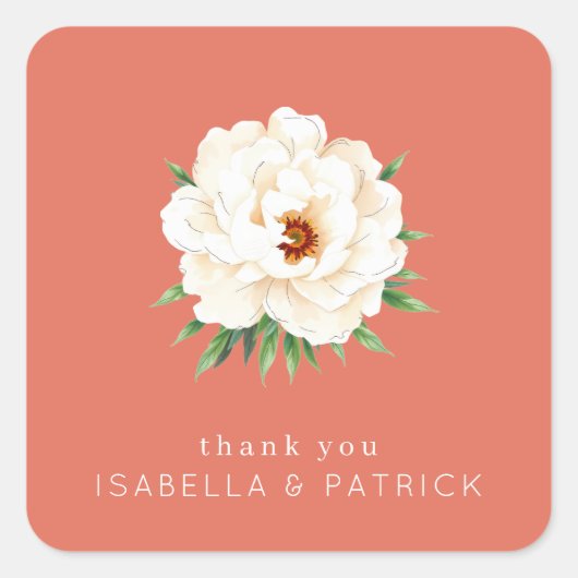 Grateful Coral Botanical Flower Vierkante Sticker (Voorkant)