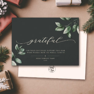 Grateful   Elegant Script Eucalyptus Business Logo Feestdagenkaart