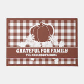 Grateful Familie Custom Pompoen Vines Bruin Plaid Deurmat (Voorkant)