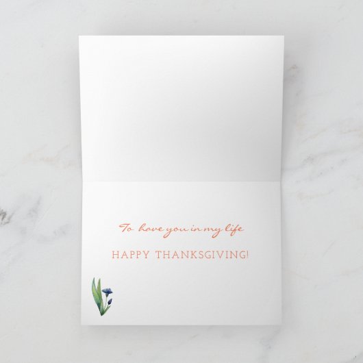 Grateful Floral Oranje Thanksgiving Holiday Kaart (Binnen)