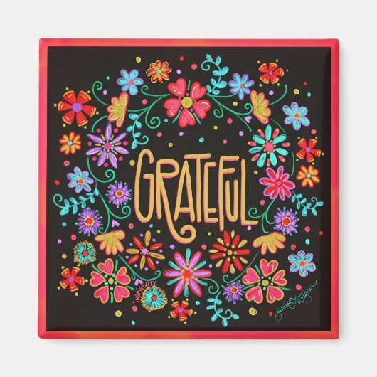 Grateful  Fun Floral Modern Inspirity Magneet (Voorkant)
