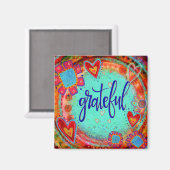 Grateful  Fun Floral Modern Inspirity Magneet (Voorkant / Achterkant)