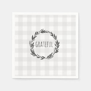 Grateful Gray Gingham Pattern Wreath Servet