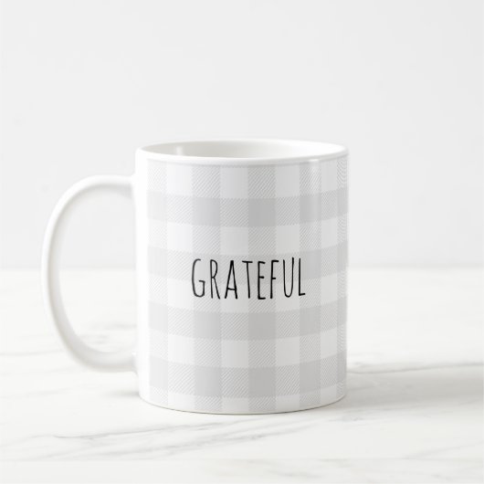 Grateful Grey Check Pattern Coffee Mok (Links)