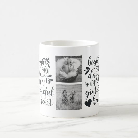 Grateful Heart Black and White Photo Mok (Center)
