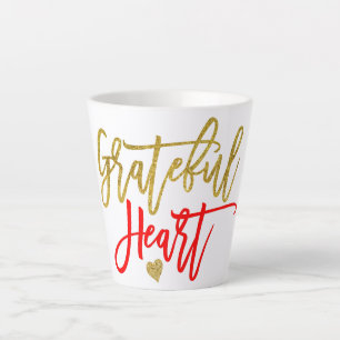 Grateful Heart Gratitude Quote Script Red Gold Latte Mok