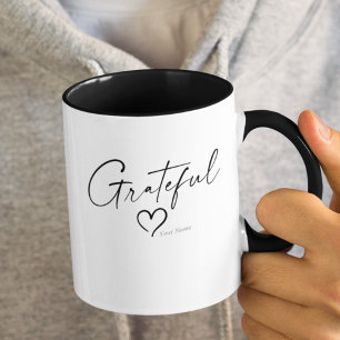 Grateful Heart   Jouw naam Ink Script Two Tone Mok