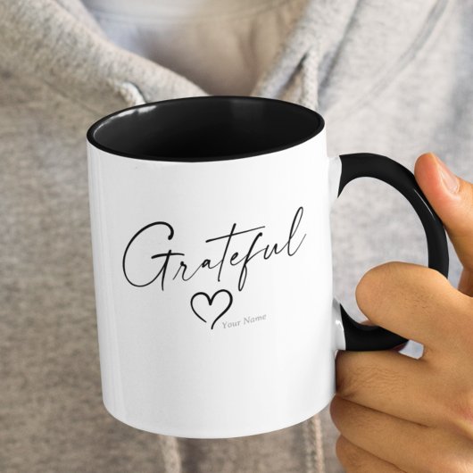 Grateful Heart | Jouw naam Ink Script Two Tone Mok