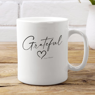 Grateful Heart Jouw naam Minimale inkt Koffiemok
