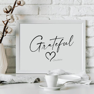 Grateful Heart Jouw naam Minimale inkt Poster