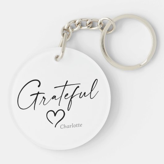 Grateful Heart | Jouw naam Minimale inkt Sleutelhanger (Achterkant)