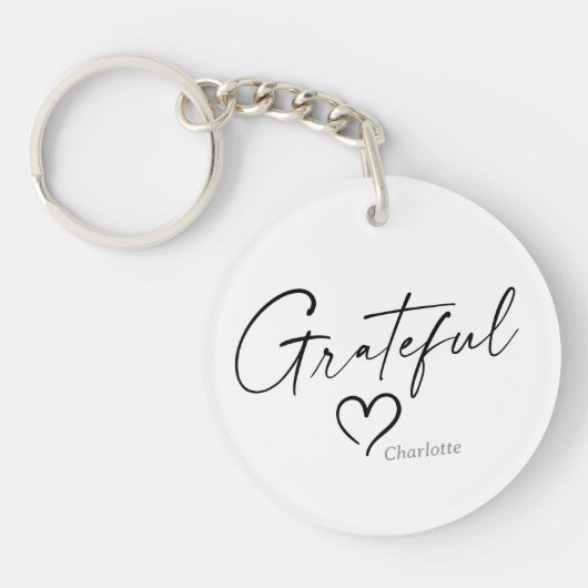 Grateful Heart | Jouw naam Minimale inkt Sleutelhanger (Voorkant)